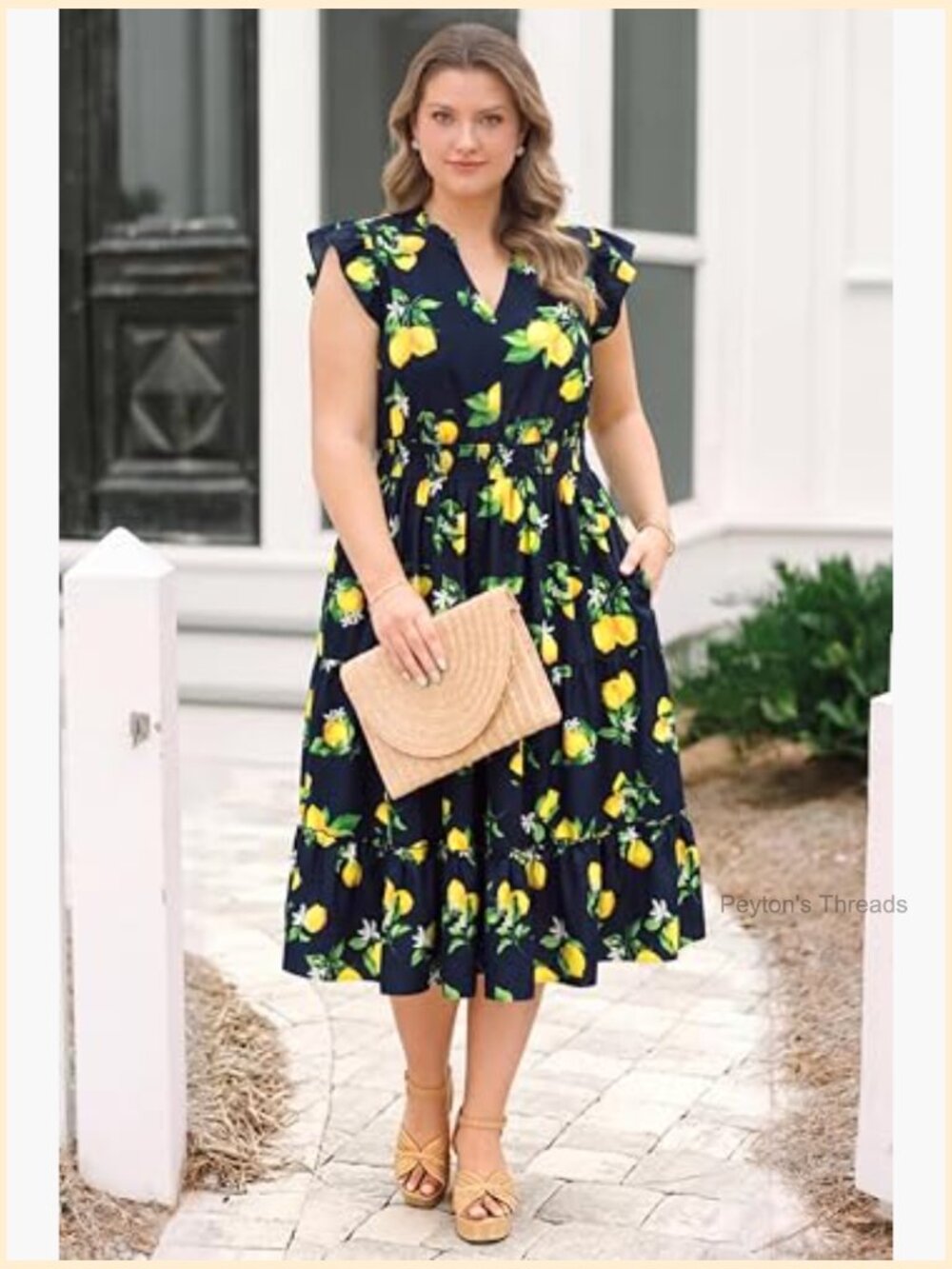 Plus Size Cap Sleeve V-Neck Maxi Dress with Pockets Boho Flowy Sundress - Picture 2 of 7